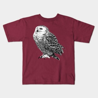 Snowy Owl - black and white animal illustration Kids T-Shirt